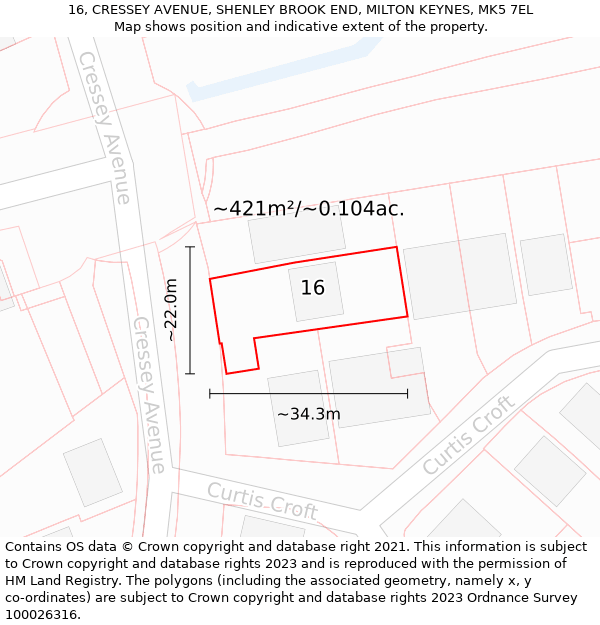 16, CRESSEY AVENUE, SHENLEY BROOK END, MILTON KEYNES, MK5 7EL: Plot and title map