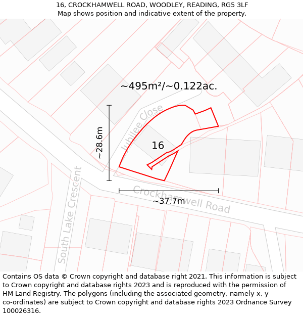 16, CROCKHAMWELL ROAD, WOODLEY, READING, RG5 3LF: Plot and title map