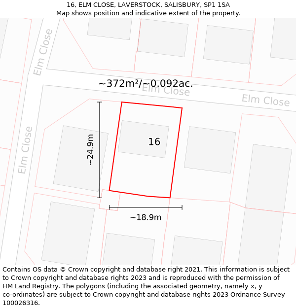 16, ELM CLOSE, LAVERSTOCK, SALISBURY, SP1 1SA: Plot and title map