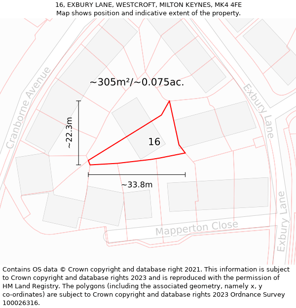 16, EXBURY LANE, WESTCROFT, MILTON KEYNES, MK4 4FE: Plot and title map