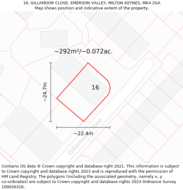 16, GILLAMOOR CLOSE, EMERSON VALLEY, MILTON KEYNES, MK4 2GA: Plot and title map