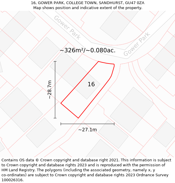 16, GOWER PARK, COLLEGE TOWN, SANDHURST, GU47 0ZA: Plot and title map