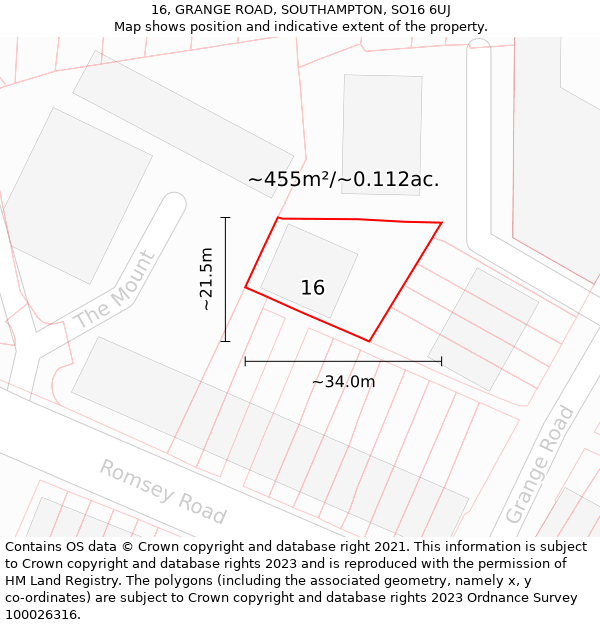 16, GRANGE ROAD, SOUTHAMPTON, SO16 6UJ: Plot and title map