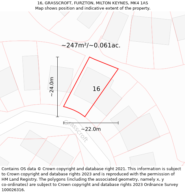 16, GRASSCROFT, FURZTON, MILTON KEYNES, MK4 1AS: Plot and title map