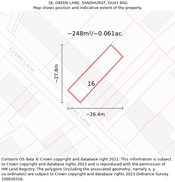 16, GREEN LANE, SANDHURST, GU47 9AG: Plot and title map