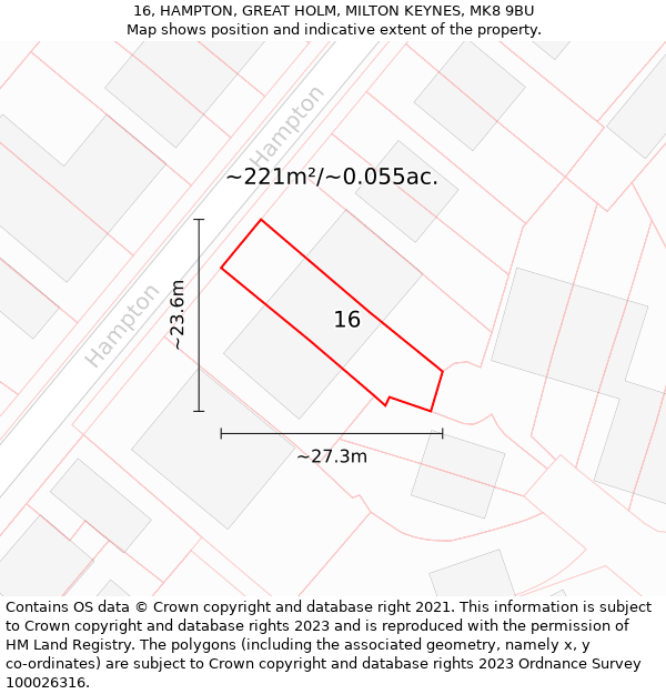 16, HAMPTON, GREAT HOLM, MILTON KEYNES, MK8 9BU: Plot and title map