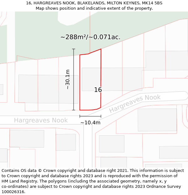16, HARGREAVES NOOK, BLAKELANDS, MILTON KEYNES, MK14 5BS: Plot and title map