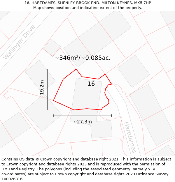 16, HARTDAMES, SHENLEY BROOK END, MILTON KEYNES, MK5 7HP: Plot and title map