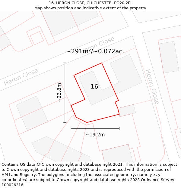16, HERON CLOSE, CHICHESTER, PO20 2EL: Plot and title map