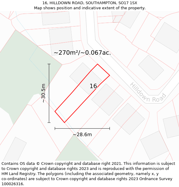 16, HILLDOWN ROAD, SOUTHAMPTON, SO17 1SX: Plot and title map