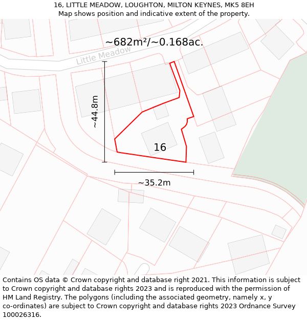 16, LITTLE MEADOW, LOUGHTON, MILTON KEYNES, MK5 8EH: Plot and title map