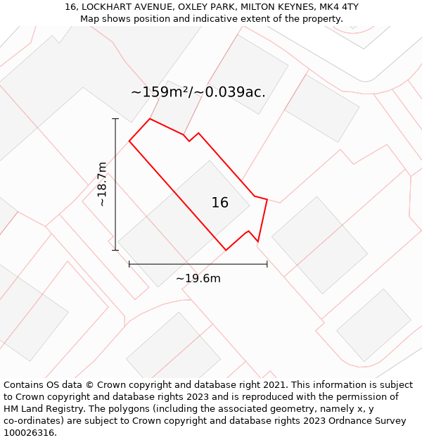 16, LOCKHART AVENUE, OXLEY PARK, MILTON KEYNES, MK4 4TY: Plot and title map