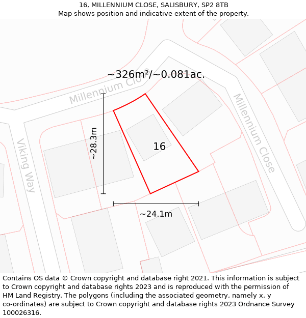 16, MILLENNIUM CLOSE, SALISBURY, SP2 8TB: Plot and title map