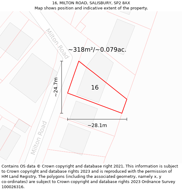 16, MILTON ROAD, SALISBURY, SP2 8AX: Plot and title map