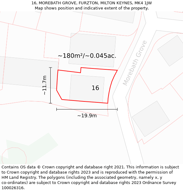 16, MOREBATH GROVE, FURZTON, MILTON KEYNES, MK4 1JW: Plot and title map