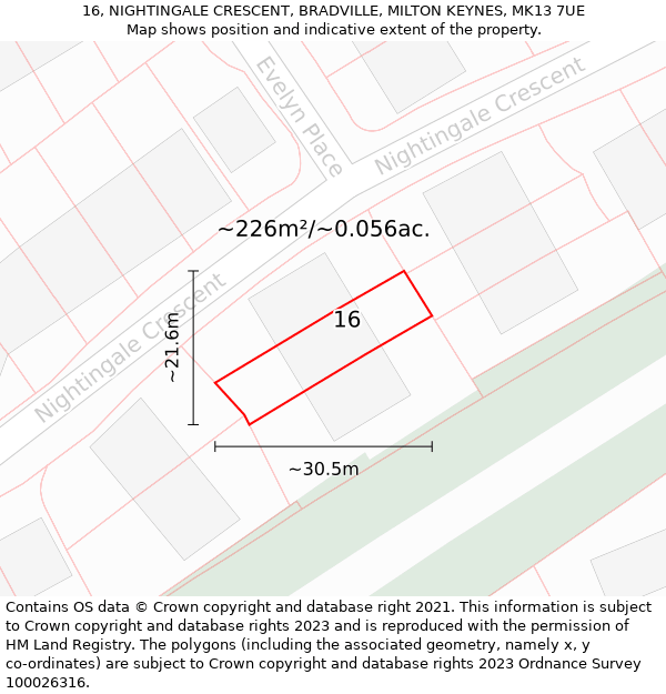 16, NIGHTINGALE CRESCENT, BRADVILLE, MILTON KEYNES, MK13 7UE: Plot and title map