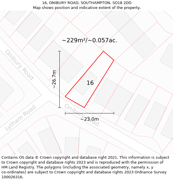 16, ONIBURY ROAD, SOUTHAMPTON, SO18 2DD: Plot and title map