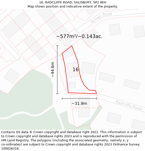 16, RADCLIFFE ROAD, SALISBURY, SP2 8EH: Plot and title map