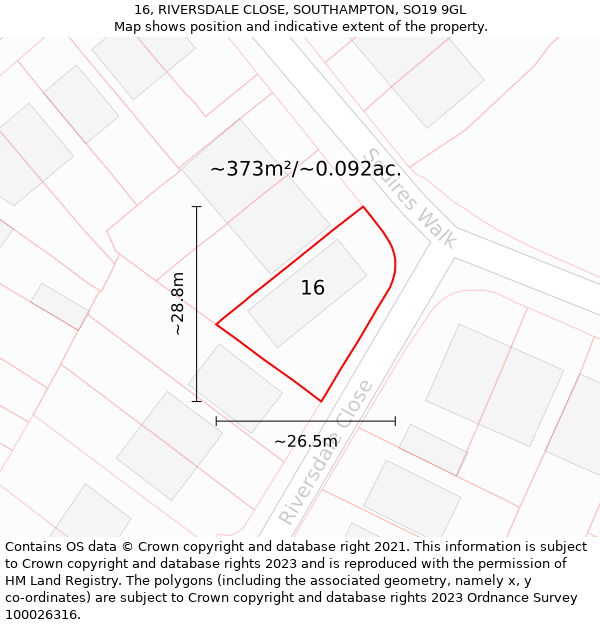 16, RIVERSDALE CLOSE, SOUTHAMPTON, SO19 9GL: Plot and title map