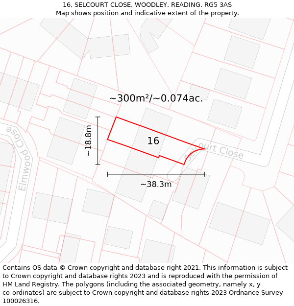 16, SELCOURT CLOSE, WOODLEY, READING, RG5 3AS: Plot and title map