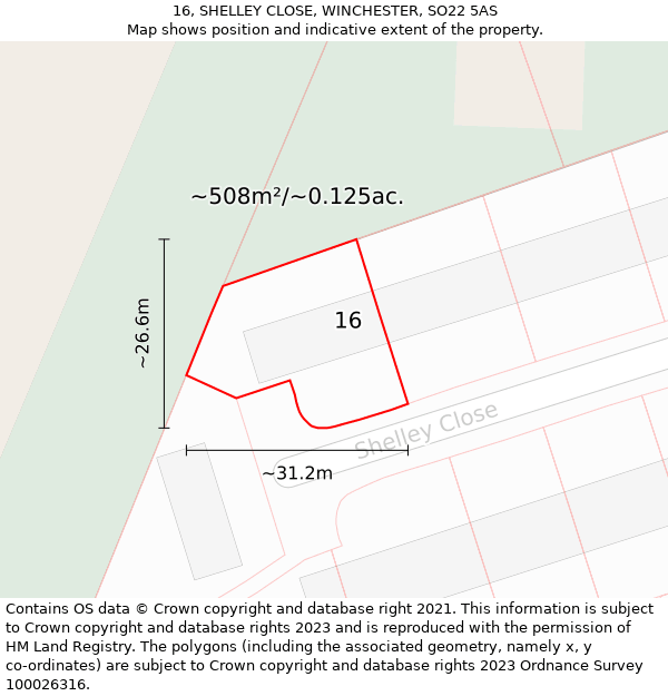 16, SHELLEY CLOSE, WINCHESTER, SO22 5AS: Plot and title map