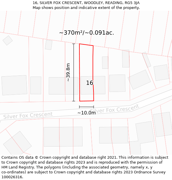 16, SILVER FOX CRESCENT, WOODLEY, READING, RG5 3JA: Plot and title map