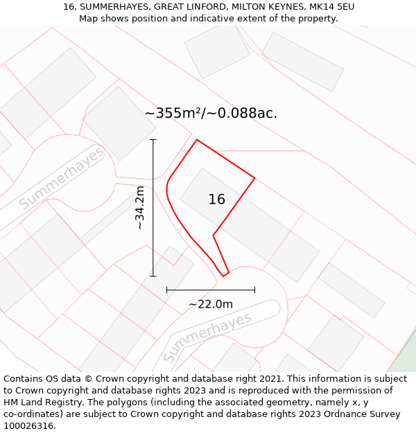 16, SUMMERHAYES, GREAT LINFORD, MILTON KEYNES, MK14 5EU: Plot and title map