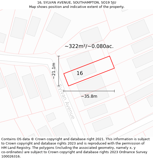 16, SYLVAN AVENUE, SOUTHAMPTON, SO19 5JU: Plot and title map