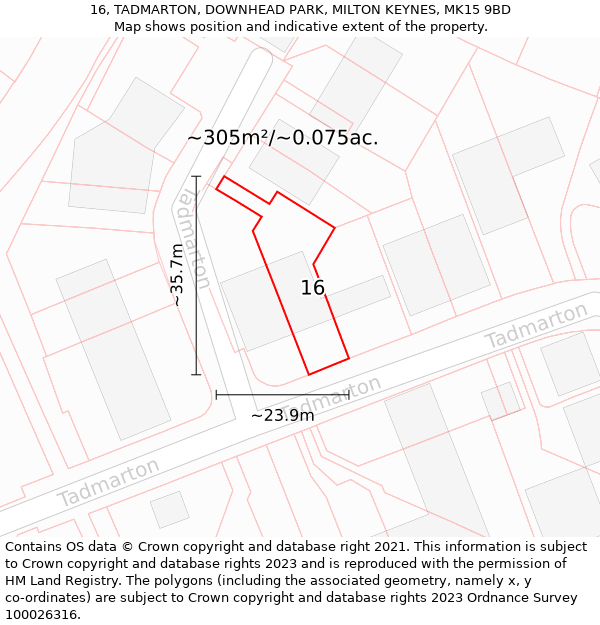 16, TADMARTON, DOWNHEAD PARK, MILTON KEYNES, MK15 9BD: Plot and title map