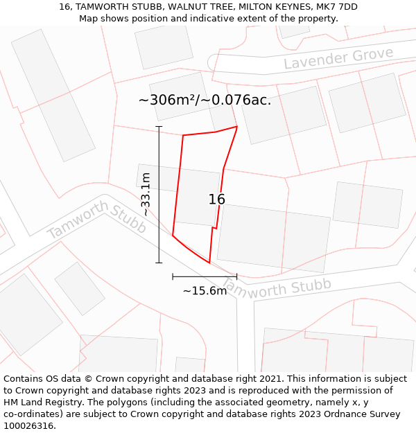 16, TAMWORTH STUBB, WALNUT TREE, MILTON KEYNES, MK7 7DD: Plot and title map