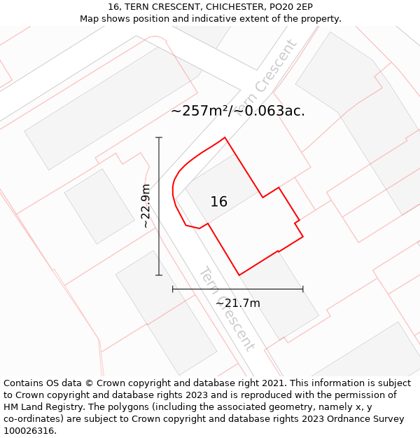 16, TERN CRESCENT, CHICHESTER, PO20 2EP: Plot and title map