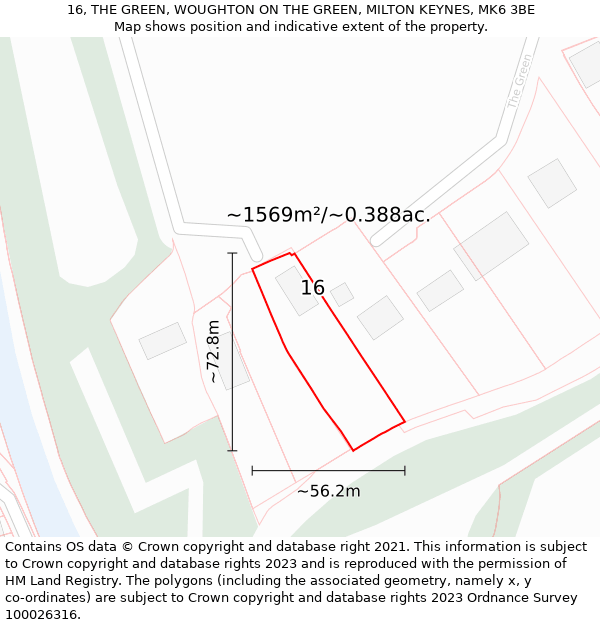 16, THE GREEN, WOUGHTON ON THE GREEN, MILTON KEYNES, MK6 3BE: Plot and title map