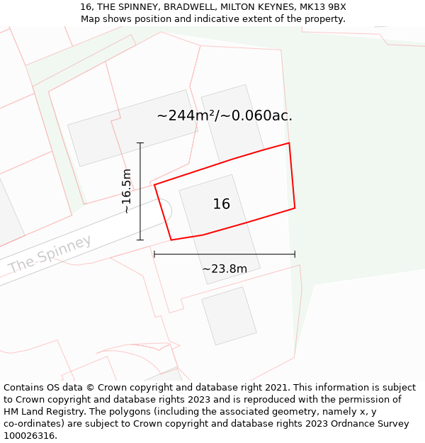 16, THE SPINNEY, BRADWELL, MILTON KEYNES, MK13 9BX: Plot and title map