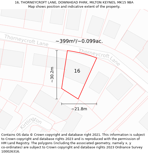 16, THORNEYCROFT LANE, DOWNHEAD PARK, MILTON KEYNES, MK15 9BA: Plot and title map