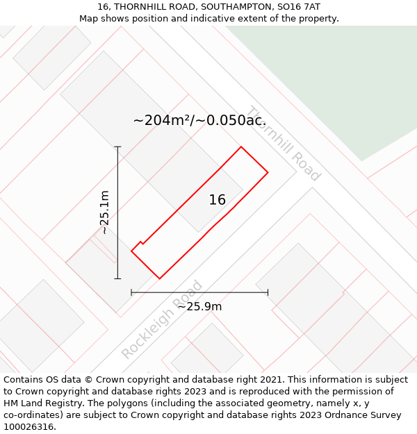 16, THORNHILL ROAD, SOUTHAMPTON, SO16 7AT: Plot and title map