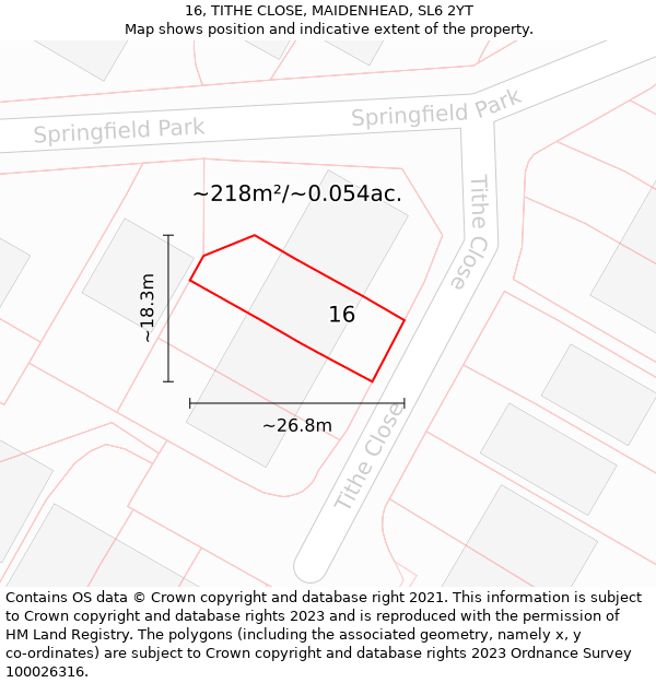 16, TITHE CLOSE, MAIDENHEAD, SL6 2YT: Plot and title map