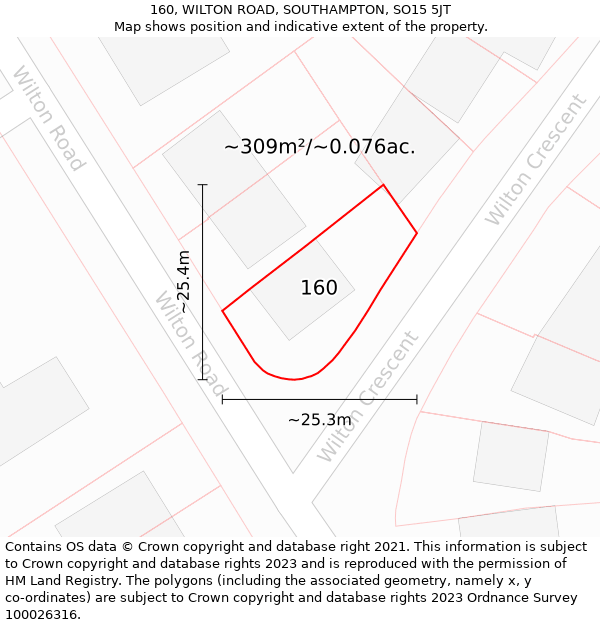 160, WILTON ROAD, SOUTHAMPTON, SO15 5JT: Plot and title map