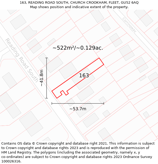 163, READING ROAD SOUTH, CHURCH CROOKHAM, FLEET, GU52 6AQ: Plot and title map