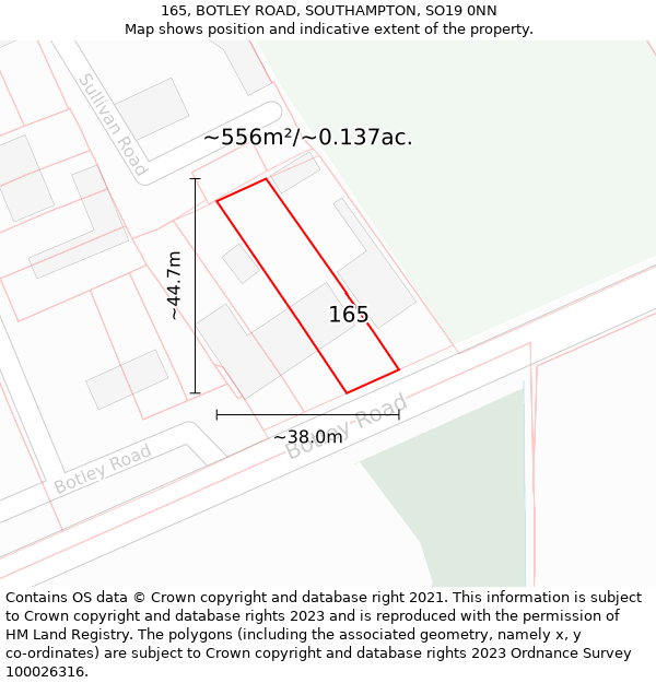 165, BOTLEY ROAD, SOUTHAMPTON, SO19 0NN: Plot and title map