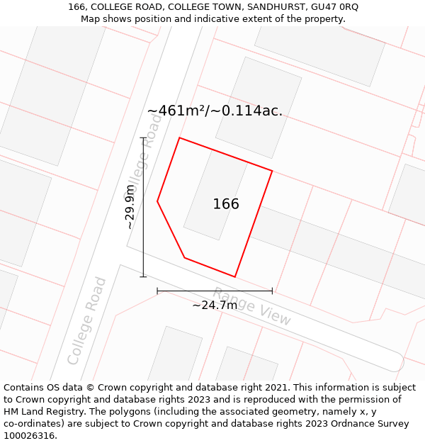 166, COLLEGE ROAD, COLLEGE TOWN, SANDHURST, GU47 0RQ: Plot and title map