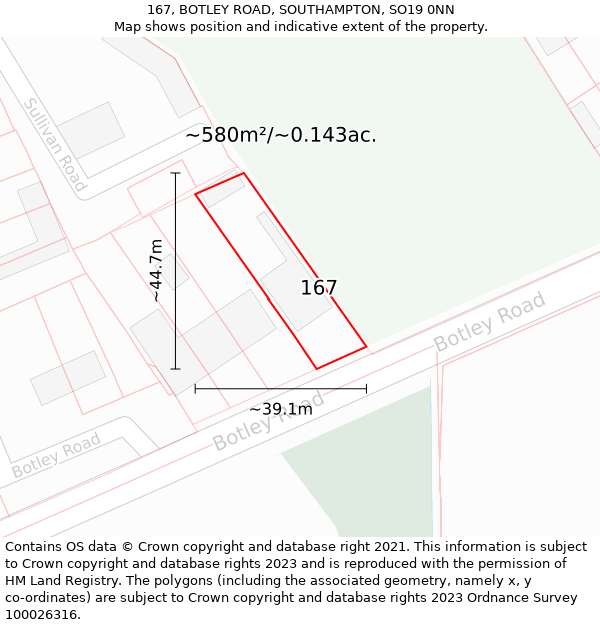 167, BOTLEY ROAD, SOUTHAMPTON, SO19 0NN: Plot and title map