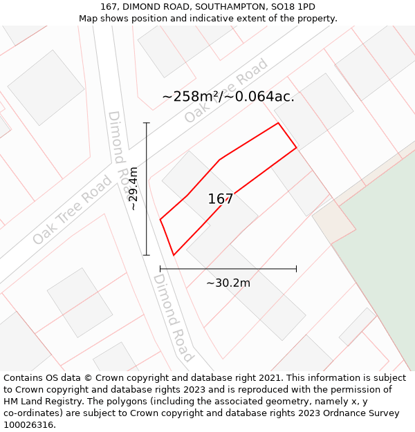 167, DIMOND ROAD, SOUTHAMPTON, SO18 1PD: Plot and title map