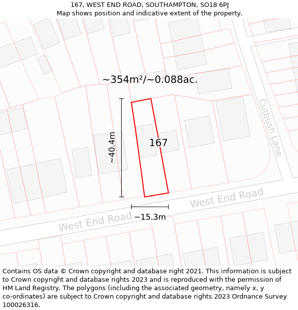 167, WEST END ROAD, SOUTHAMPTON, SO18 6PJ: Plot and title map