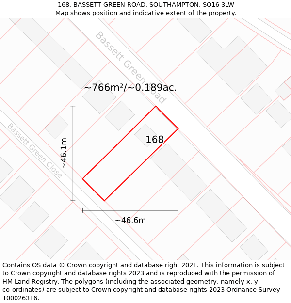 168, BASSETT GREEN ROAD, SOUTHAMPTON, SO16 3LW: Plot and title map