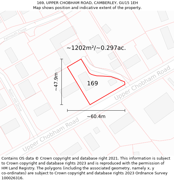 169, UPPER CHOBHAM ROAD, CAMBERLEY, GU15 1EH: Plot and title map