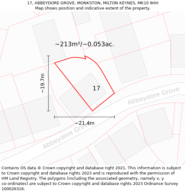 17, ABBEYDORE GROVE, MONKSTON, MILTON KEYNES, MK10 9HH: Plot and title map