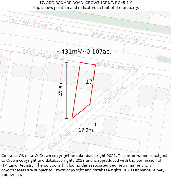 17, ADDISCOMBE ROAD, CROWTHORNE, RG45 7JY: Plot and title map