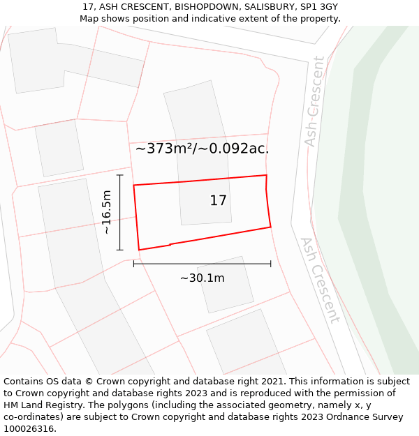 17, ASH CRESCENT, BISHOPDOWN, SALISBURY, SP1 3GY: Plot and title map