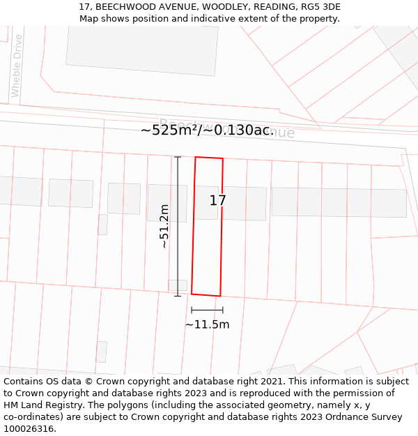 17, BEECHWOOD AVENUE, WOODLEY, READING, RG5 3DE: Plot and title map