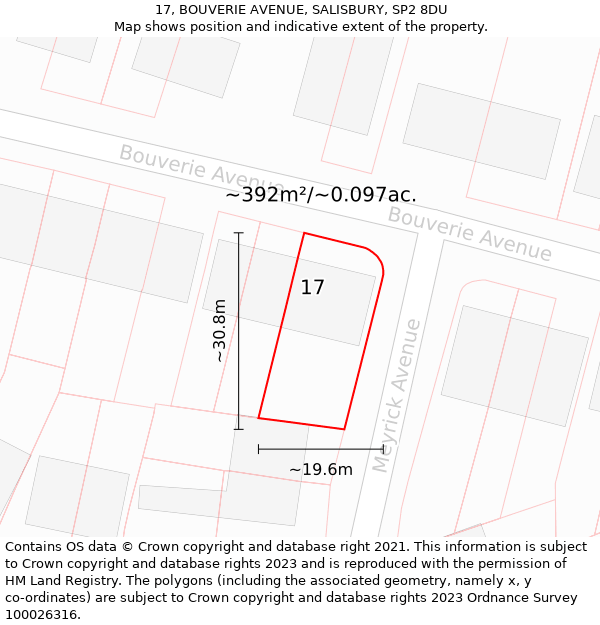 17, BOUVERIE AVENUE, SALISBURY, SP2 8DU: Plot and title map